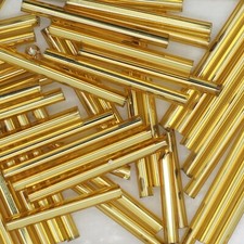 Czech Glass Bugle Beads 25mm 1 inch Gold Silver Lined