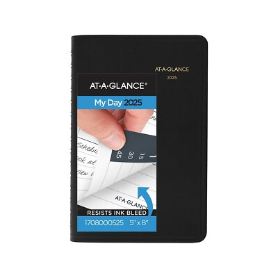 2025 AT-A-GLANCE 5'' x 8'' Daily Appointment Book Planner Faux Leather Cover Black