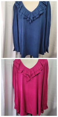 Terra & Sky Long Sleeve Ruffled V-Neck Blouse New! *Free Shipping*
