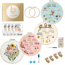 4 Sets Beginner Embroidery Kits for AdultsPlant Cross Embroidery Sets，Easy to...