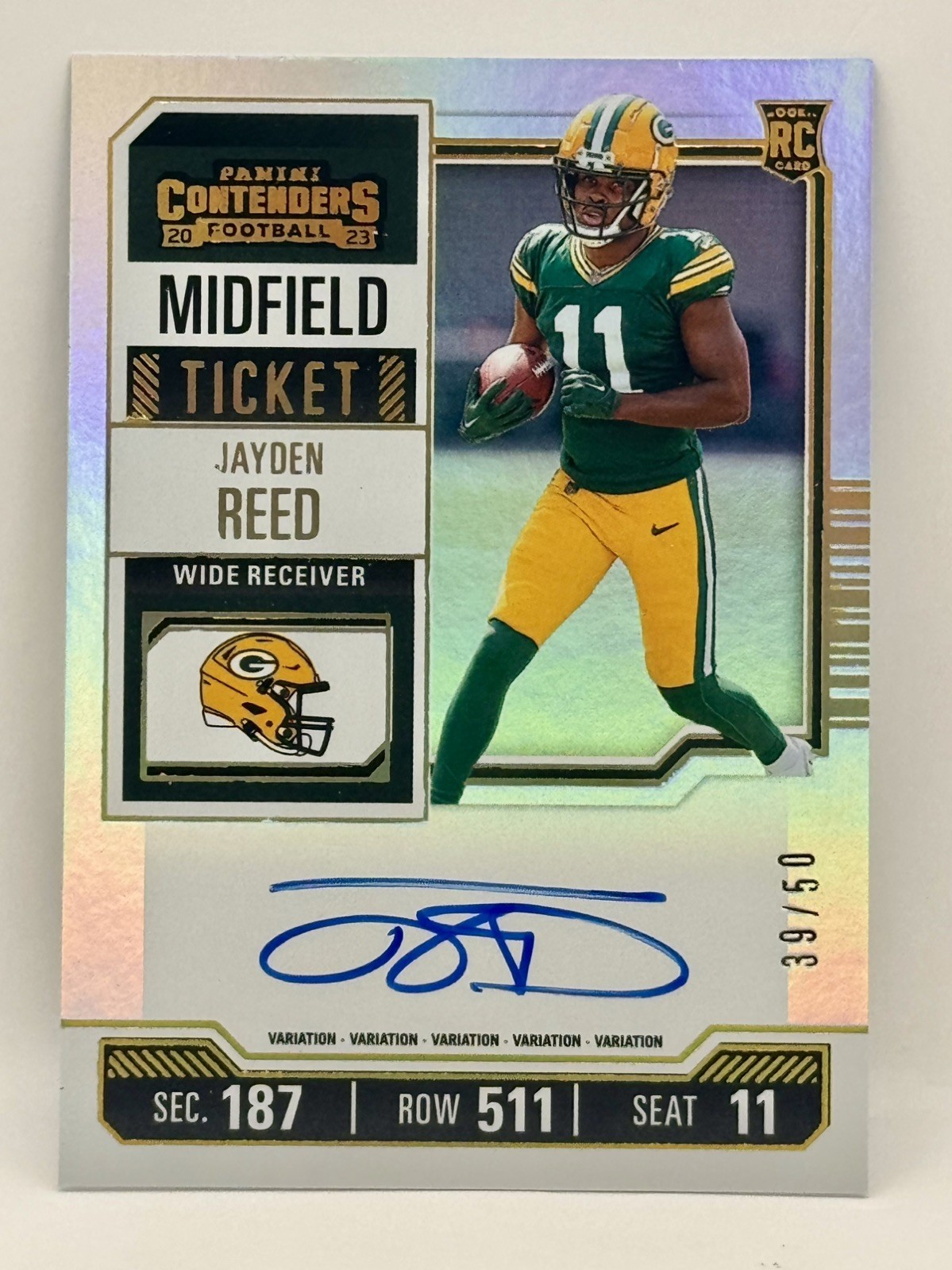 2023 Contenders Jayden Reed Midfield Ticket RC Rookie Variation Auto /50 #118