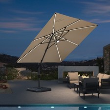 Patio Umbrella Outdoor Cantilever Solar Powered LED Square Umbrella Aluminum