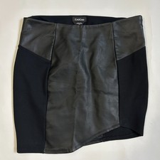 bebe Black Asymmetric Faux Leather Patch Mini Skirt Stretch size M moto goth y2k
