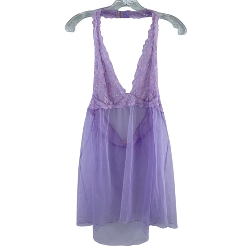 UNDERCOVER Abito Lingerie Victoria's Secret Viola Pizzo Trasparente Halter Donna L Poly