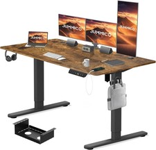 Electric Standing Desk 160 x 80cm with USB Charging Height Adjustable Brown