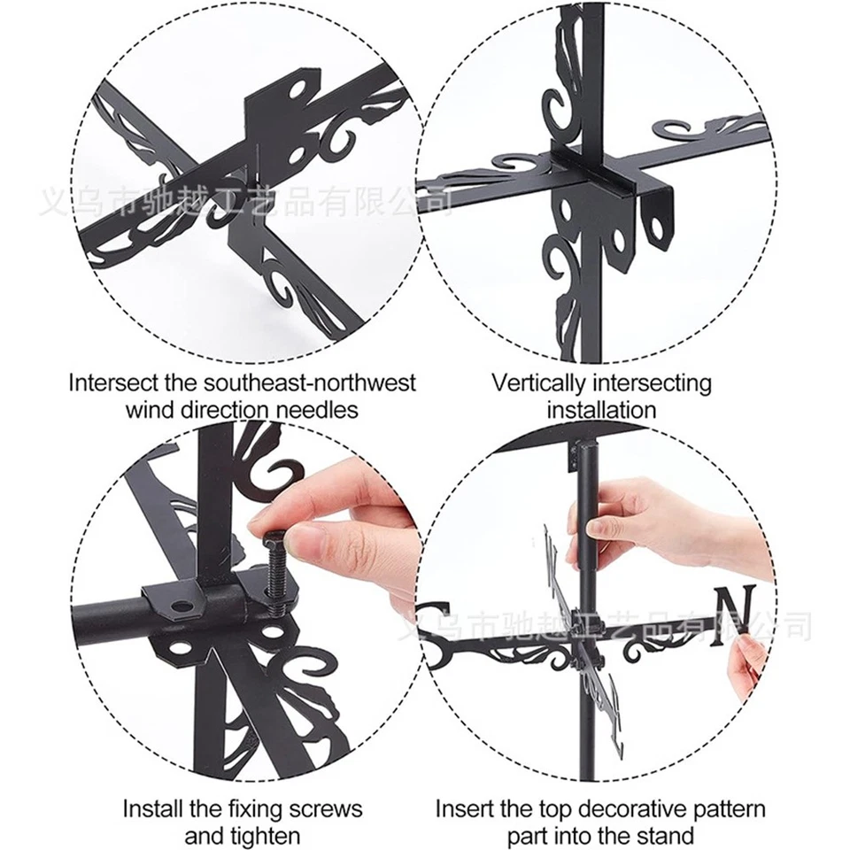 Weather Vane Farm Black Garden Yard Roof Outdoor Bracket Weathervane Decor ⊥ - Image 4 of 4