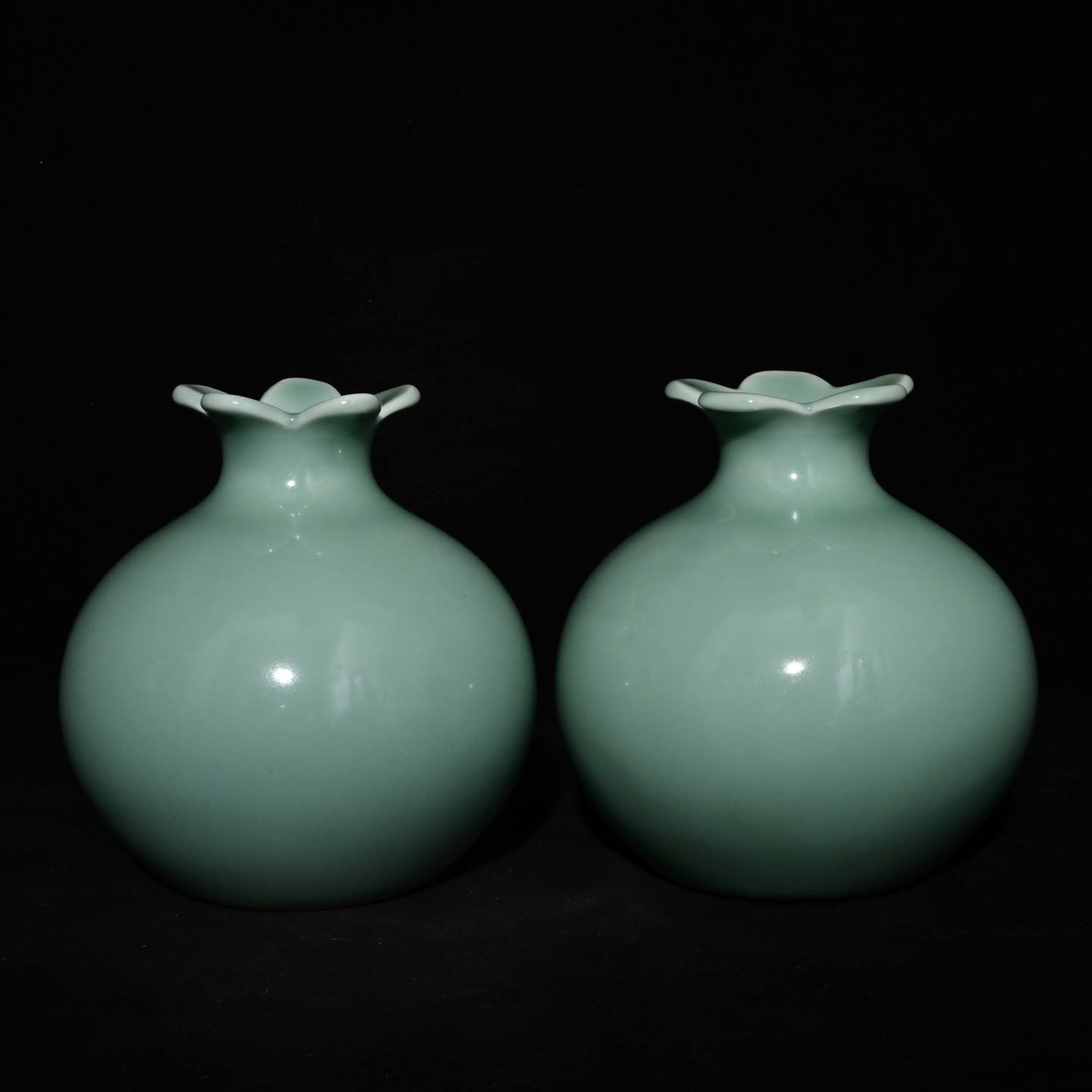 A Pair Nice Chinese Art Handmade Painting Monochrome Glaze Porcelain Vase