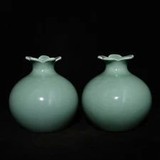A Pair Nice Chinese Art Handmade Painting Monochrome Glaze Porcelain Vase