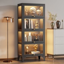 4-Tier Glass Display Cabinet w/ Flip-Up Doors 13-Color RGB Lighted Curio Storage
