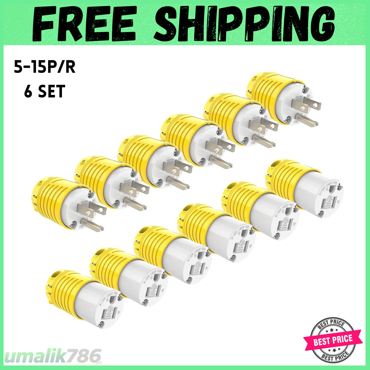 Extension Cord Ends Male and Female Plug, 15 Amp 125 Volt Heavy Duty Replacement-image