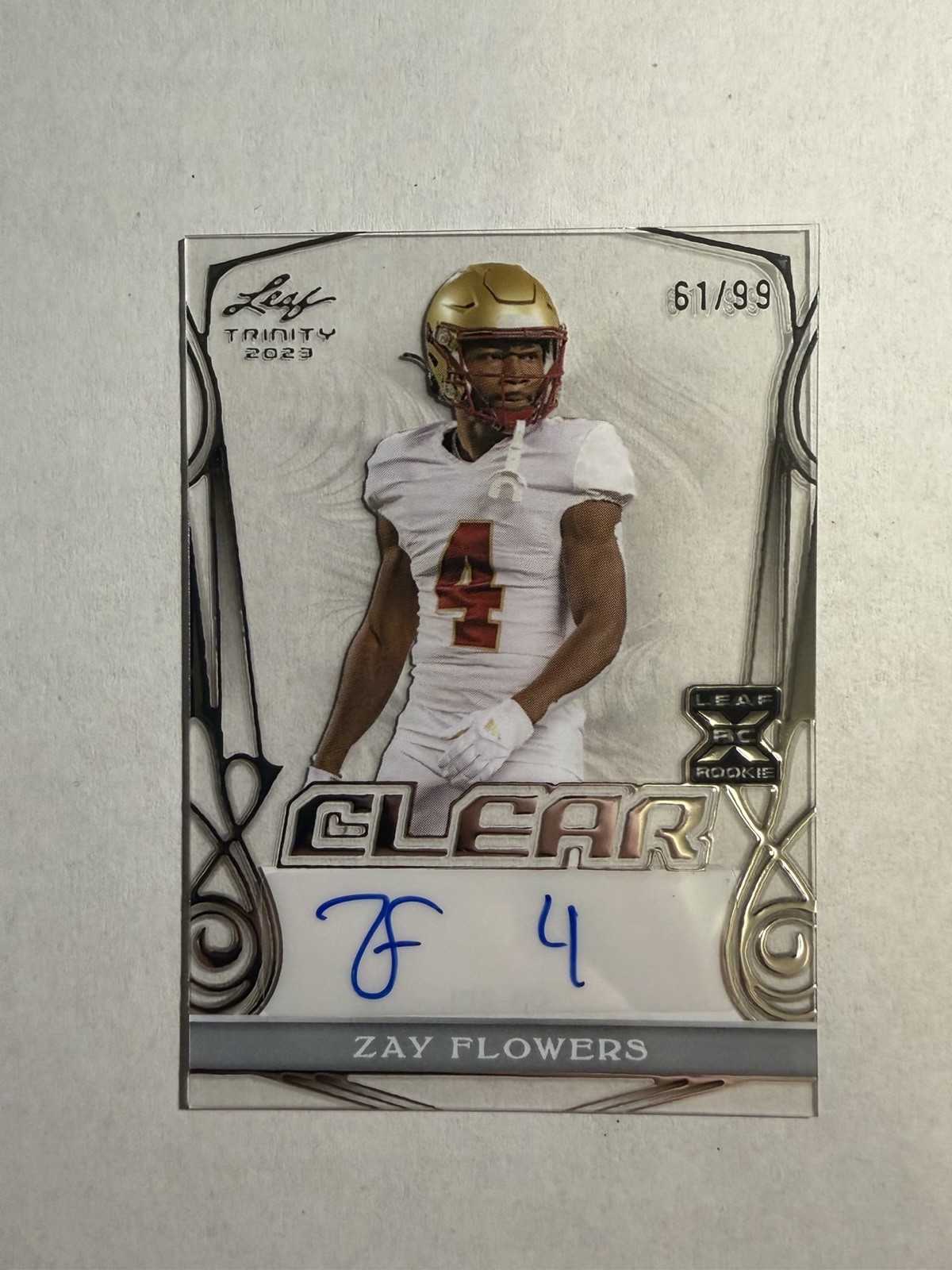 Zay Flowers 2023 Leaf Trinity Clear Auto Acetate RC /99 Boston College Ravens