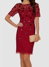 Adrianna Papell Women's Red Floral-Embellished Boat-Neck Dress Size 14
