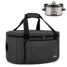 Insulated Slow Cooker Bag, Carrier Case, Fits 6-8 Quart Oval, Bottom Pad, Black