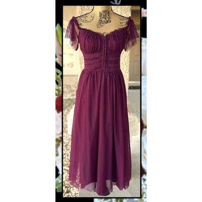 Lulus Regal Radiance Burgundy Tulle Bustier Off The Shoulder Midi Dress  Size S | eBay