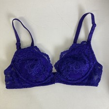 Vintage Fredericks Of Hollywood Lacey Bra 34B Purple Floral Adjustable