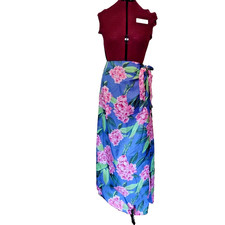 Vintage Hilo Hattie Sarong Wrap Skirt One Size Floral Pink Blue Swim Cover Up