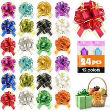 24 Pcs Pull Bows for Gift Baskets, 12 Colors 6 Inches Large Gift Bows for Presen