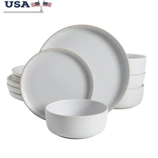 12 Piece Stoneware Dinnerware Set Microwave Dishwasher Safe Dining Essentials US