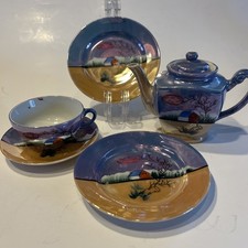 VINTAGE Mini Tea Set Japan Lusterware 5 Hand Painted Antique Children's