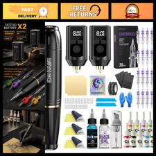 Wireless Tattoo Gun Kit - Rotary Pen, Dual 1800mAh Batteries, 20 Cartridges, 10