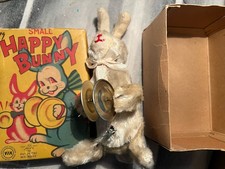 Vintage Wind-up HAPPY BUNNY with Cymbals Drum, By ALPS Japan Works Good