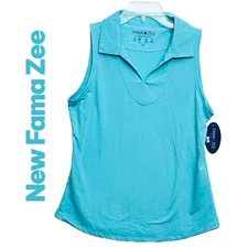 NEW Fama Zee Golf Top Women’s Blue V-Neck Collar Sleeveless Pullover Shirt Sz S