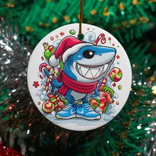 Tralalero Tralala Ceramic Christmas Ornament - Brainrot Tribute Xmas Keepsake