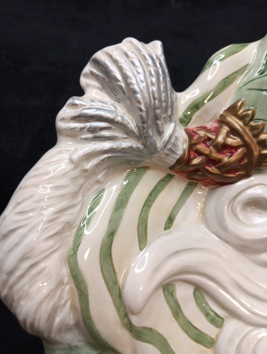 Fritz and Floyd Gregorian Green Santa W/Lantern Caape Plate. Some Ware/Crazing.