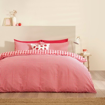 Catherine Lansfield Bamford Gingham Karo Bettbezug Bettset oder Spannbetttuch Rot