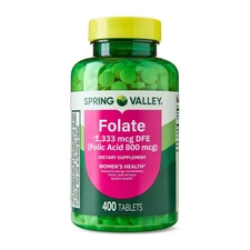 Spring Valley Folate Dietary Supplement Tablets for Women's Health, 1,333 mcg DF