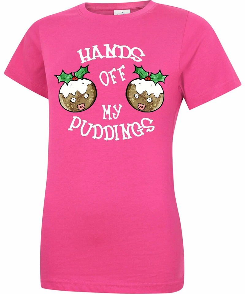 SWAGWEAR Hands Off My Puddings Christmas Premium 180GSM Womens T-Shirt 5 Colours (XS-2XL)
