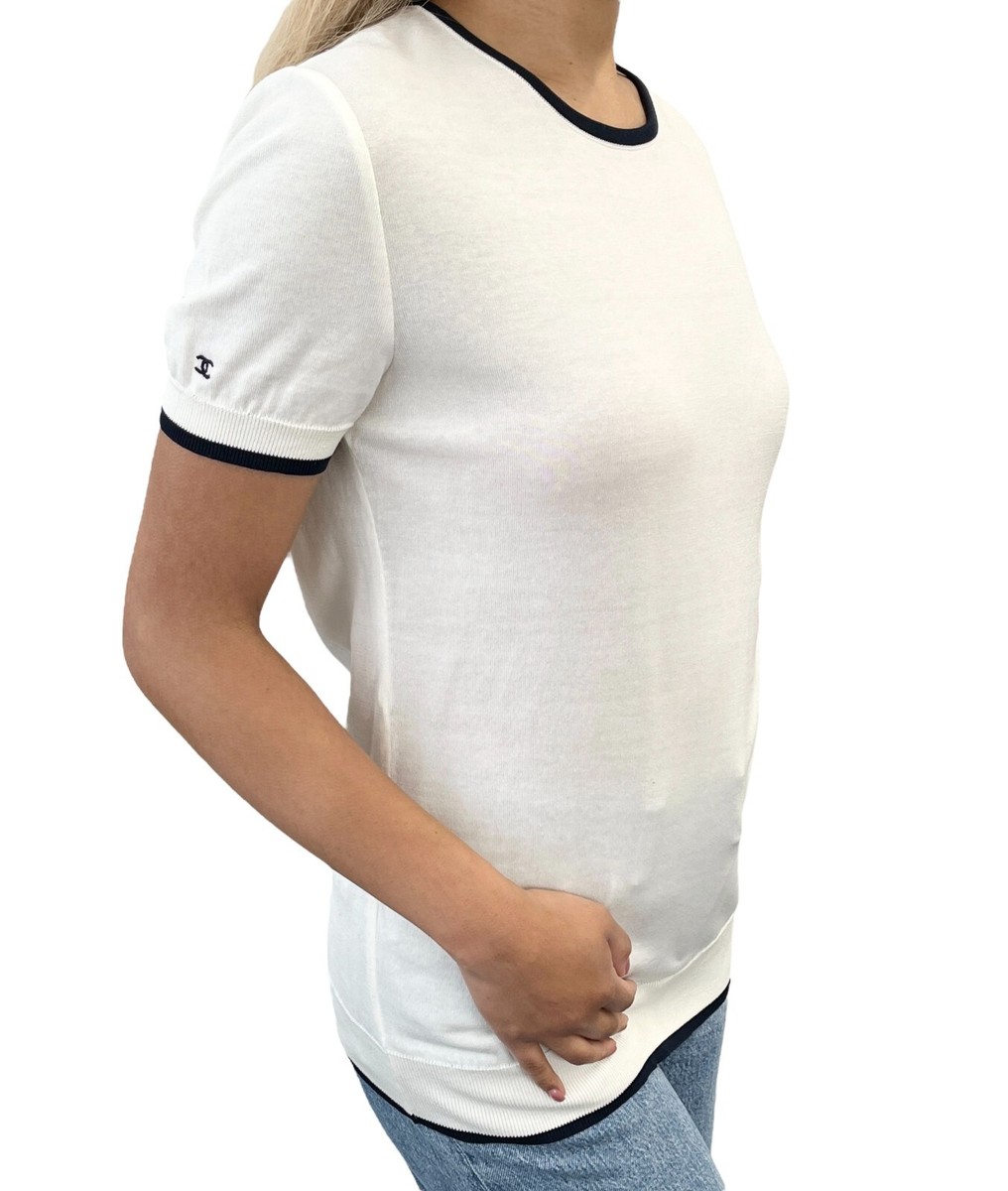 ヴィンテージCHANEL Tシャツ CCロゴ CHANEL Vintage 96P CC Logo Short Sleeve Knit Top #40 White