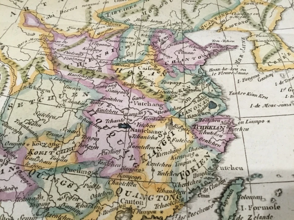 MAPA ANTIGUO ORIGINAL CHINA COREA TAIWÁN POR BONNE 1780 Foto 3 de 3