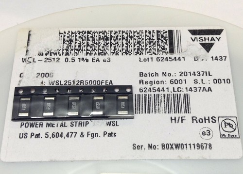 5 Stück VISHAY SMD 1 W 500 mOhms 1% Strommesswiderstand WSL2512R5000FEA (M5514) - Picture 4 of 5