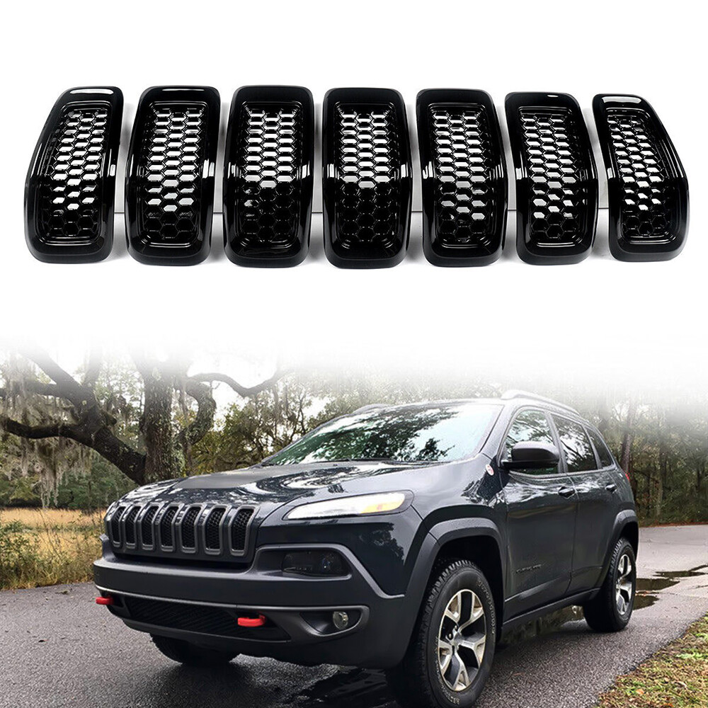 7Pcs Front Grill Mesh Cover Black Inserts Honeycomb For 2014-18 Jeep Cherokee