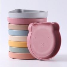 Silicone Bear-Shaped Baby Toddler Division Training Plates with Suction BPA FREE