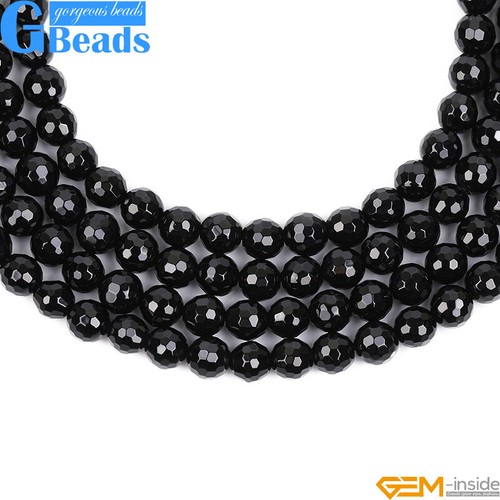 Black Agate Beads Onyx Natural Gemstone Faceted Round Spacer Beads 15" 6mm 8mm - Picture 25 of 61