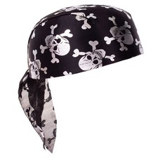 Skull  Crossbones Bandana Cap Pirate Costume Hat, Black Silver, One-Size