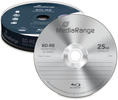 50 MediaRange BD-RE 25GB 2x Blu-ray Rohlinge wiederbeschreibbar Spindel