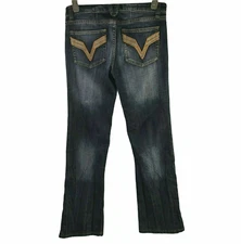 Vigoss Jeans Womens Size 3 Boot Cut  Low Rise Dark Wash Embroidered Pockets