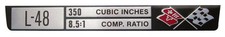 1975-1976 Corvette Console Shift Engine Data Plate L48 350cu.in 8.51 Comp Ratio