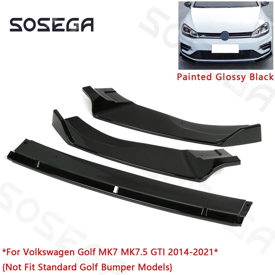 Brillo para VW Golf MK7 MK7.5 GTI 2014-2021丨3 piezas parachoques delantero alerón labial barbilla kit Foto 2 de 4