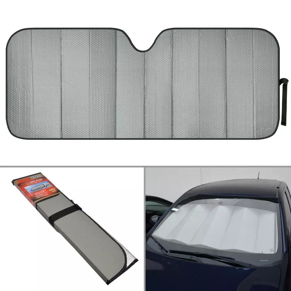 Motor Trend Jumbo Reversible Windshield Sun Shade - Foldable, Metallic Black, 66"x27" For Car/Truck/SUV