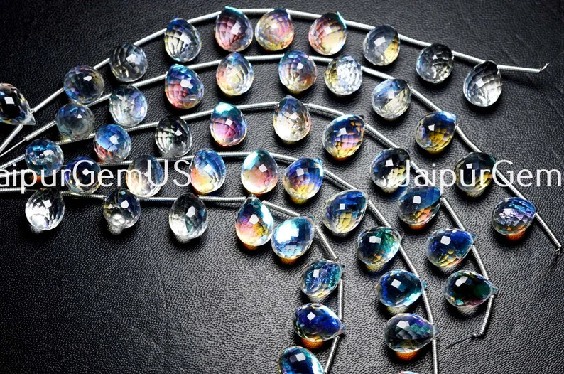 5 Match Pair, Gorgeous, Rainbow Quartz Faceted Drop Shape Beads, Size-8x12mm