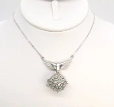 Silver-T Filigree Locket Angel Caller Cage Pendant Crystal Wings Choker Necklace