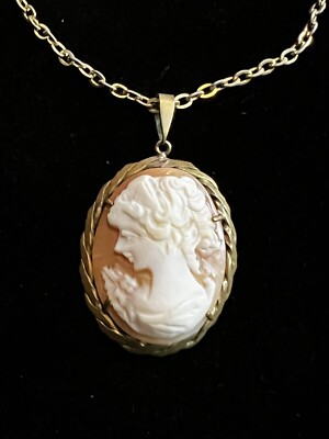 Vintage Corocraft Pegasus Shell Cameo Pendant Necklace Left Facing 