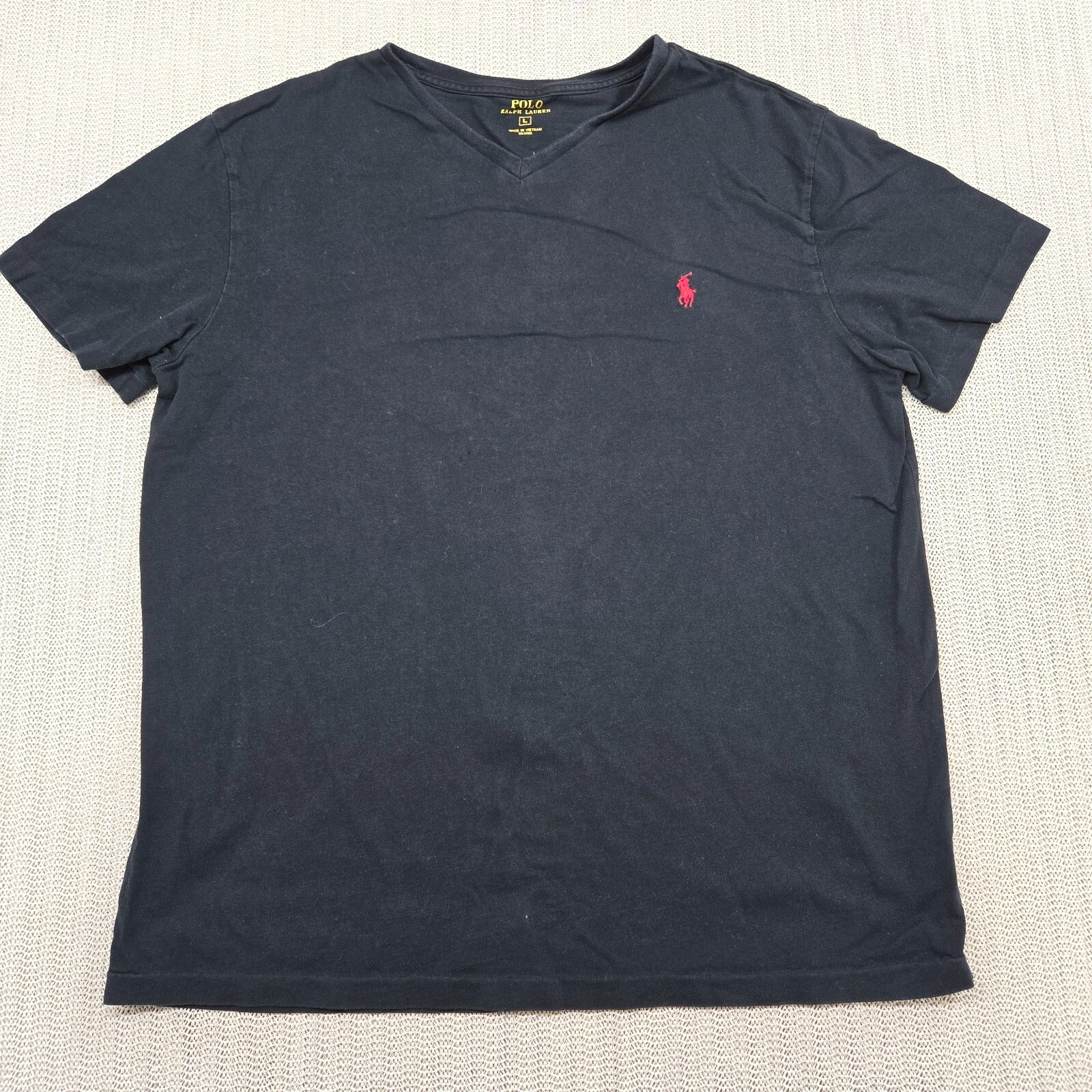 Polo Ralph Lauren camicia uomo grande nera manica corta maglietta scollo a V logo pony