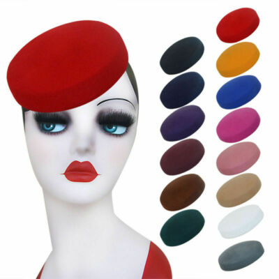 Wool Felt Women Fascinator Mini Beret Pillbox DIY Base14cmNavy Blue Yellow