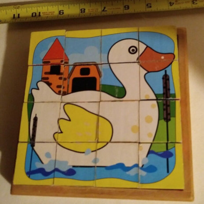 Two 6 in 1 Wooden Cubed Animal Puzzles, Farm, Fish, Turtle, Cow