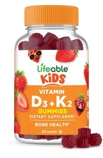 Lifeable Kids Vitamin D3 K2 Gummies | 1000iu D3 and K2 100mcg | Great Tasting...